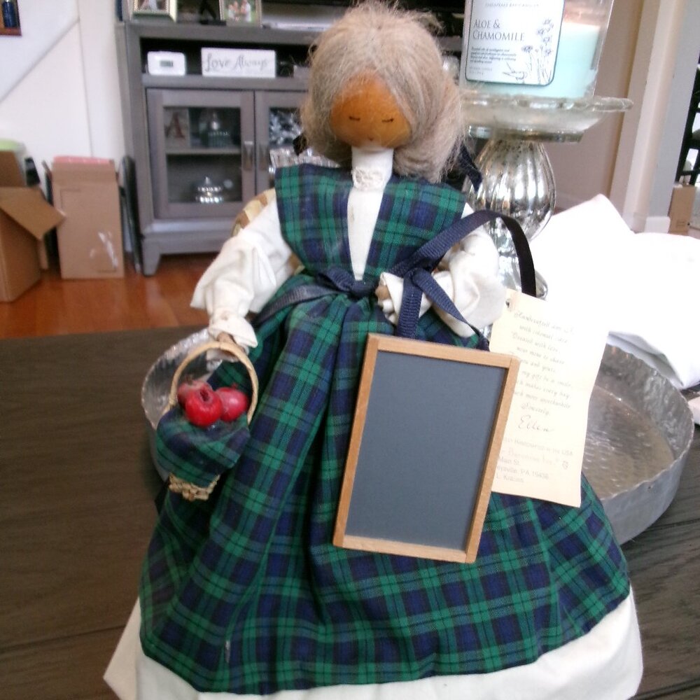 Signed w/Tag Pine Baroness Handcrafted 12" Wooden Colonial TEACHER Doll w/Basket